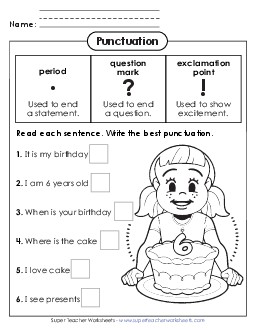 New Question Mark, Period, and Exclamation Point Fill-In Worksheet