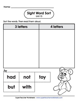 Sight Word Sort (Unit 13) Sight Words Worksheet