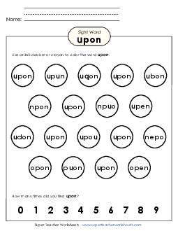 Dab or Color: Upon Sight Words Individual Worksheet