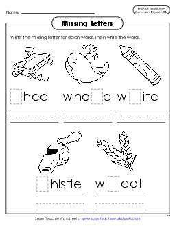 Missing Letter - WH words Phonics Digraphs Worksheet