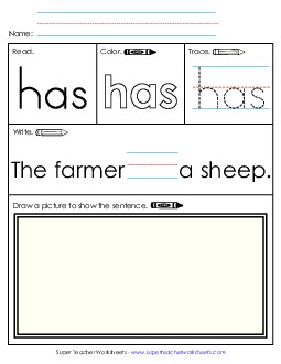 Worksheet 3: Has Sight Words Individual Worksheet