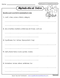 Alphabetical Order Worksheet (F-12) Spelling F Worksheet