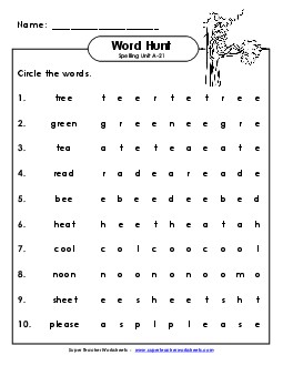 Horizontal Word Hunt (A-21) Spelling A Worksheet