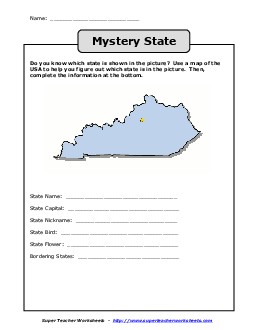 Mystery State: Kentucky States Worksheet