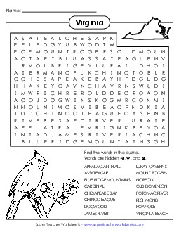 Word Search Puzzle States Individual Worksheet