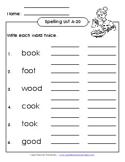 Write Twice (A-20) Spelling A Worksheet