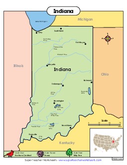 Map of Indiana State Maps Worksheet