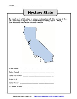 Mystery State: California States Worksheet