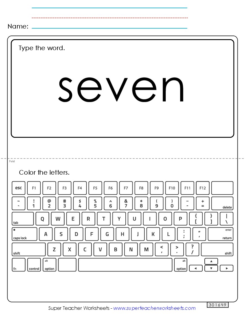 Type the Word: Seven Sight Words Individual Worksheet