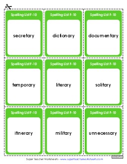 Flashcards (F-10)  Spelling F Worksheet