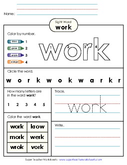 Worksheet 4: Work Sight Words Individual Worksheet