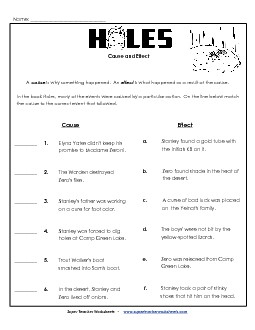 Cause and Effect Book Holes Worksheet