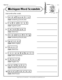 Word Scramble States Individual Worksheet