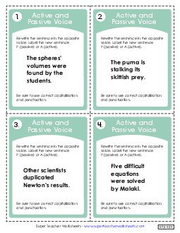 Active & Passive Voice Task Cards 6th Grade ELA Worksheet