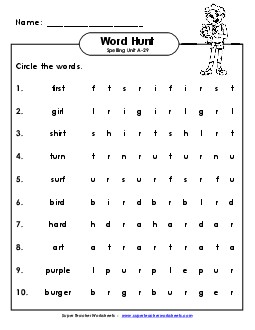 Horizontal Word Hunt (A-29) Spelling A Worksheet