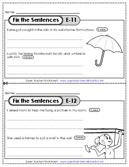 Fix the Sentences E-11 through E-15 Worksheet