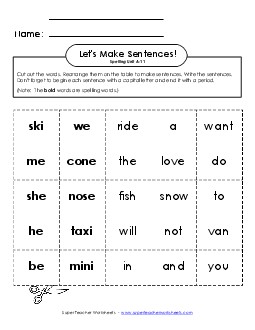 Let\'s Build Sentences (A-11) Spelling A Worksheet