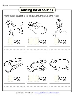 Missing Initial Sounds (-og) Word Families Worksheet