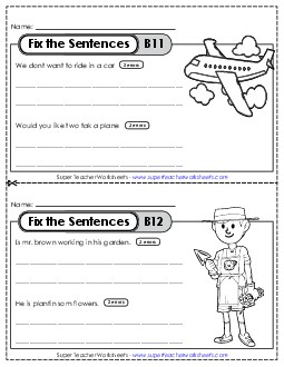 Fix the Sentences B-11 through B-15 Worksheet