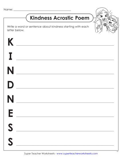 New Kindness Acrostic Poem Worksheet