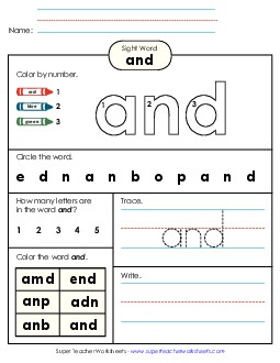 Worksheet 4: And Sight Words Individual Worksheet