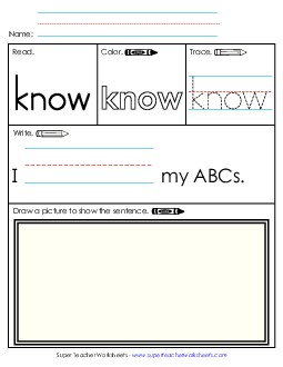 Worksheet 3: Know Sight Words Individual Worksheet