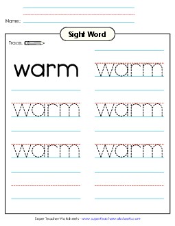 Trace the Word: Warm Sight Words Individual Worksheet