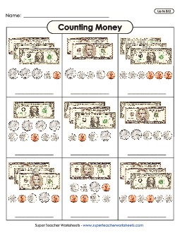 Counting Money 3 (Up to $12) Worksheet