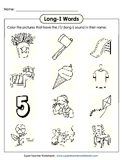 Color Long I Pictures Phonics Long Short I Worksheet