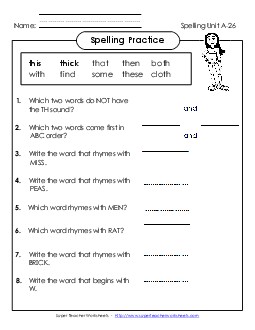 Spelling Practice (A-26) Spelling A Worksheet