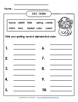 ABC Order: Write List (B-Easter)  Spelling B Worksheet