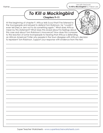 New Writing Prompt: Atticus & Tom Robinson Worksheet