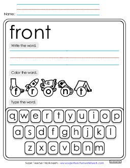 Write, Color, Type: Front Sight Words Individual Worksheet