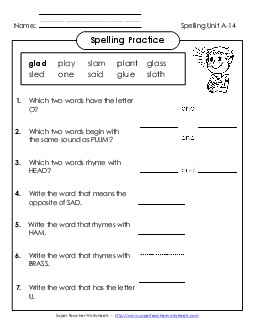 Spelling Practice (A-14)  Spelling A Worksheet