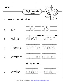 Trace Twice (Unit 20) Sight Words Worksheet