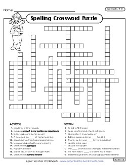 Crossword (E-21) Spelling E Worksheet