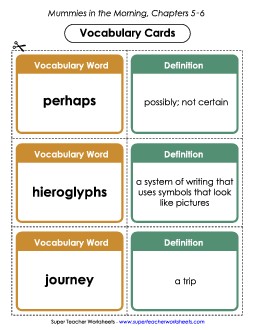 Vocabulary Cards for Chapters 5-6 Book Mummies In The Morning Worksheet