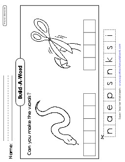 Build-a-Word #2: Snake and Snip   Phonics Blends Worksheet