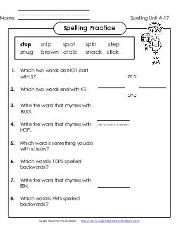 Spelling Practice (A-17)  Spelling A Worksheet