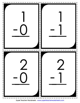 Subtraction Flashcards (Large) Minuends to 10; Answers to 10 Worksheet