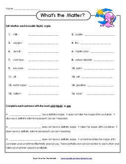 What’s the Matter? Free 4th Grade Science Worksheet