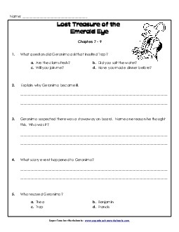 Questions for Chapters 7-9 Book Geronimo Stilton Worksheet