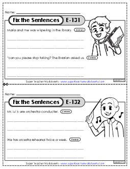 Fix the Sentences E-131 through E-135 Worksheet