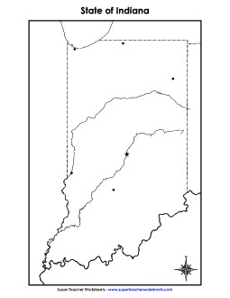 Blank Indiana Map with City Dots State Maps Worksheet