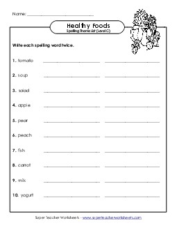 Write Two Times (C-Healthy Foods)  Spelling C Worksheet