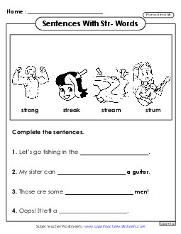 Sentences with Str- Words Phonics Blends Worksheet