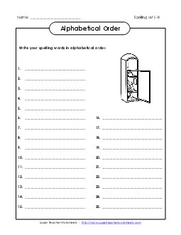 Alphabetize (Full List) Spelling E Worksheet