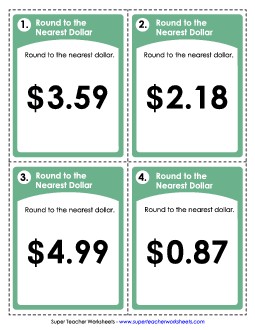 Task Cards: Rounding to Nearest Dollar Worksheet