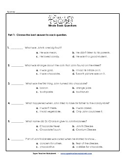 Whole Book Questions Book Chocolate Touch Worksheet