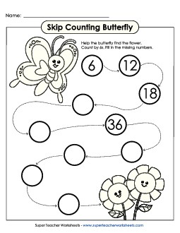 Skip Counting Butterfly (By 6s) Worksheet